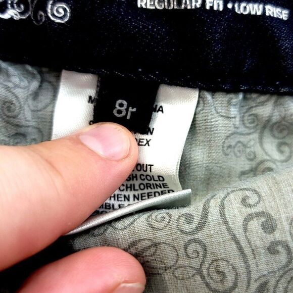 Express Stella Regular Fit Low Rise Blue Brown Denim Whisker Jeans Size 8R 34/33 - Picture 12 of 15